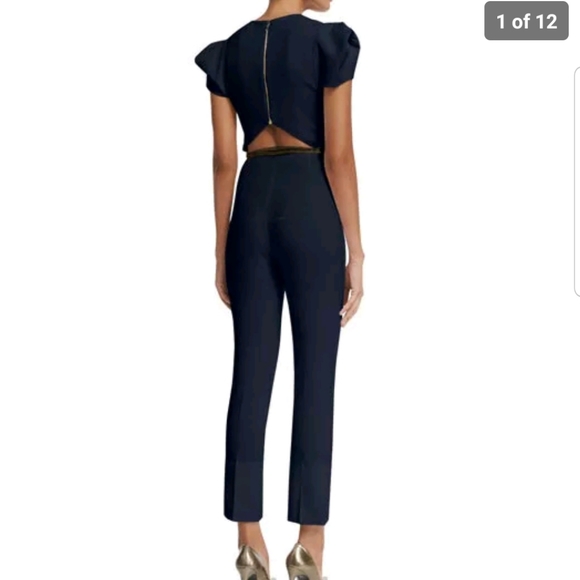 Roland Mouret Navy Galaxy Capsule Square Neck Jumpsuit Size US 10 UK 14 - Picture 4 of 12